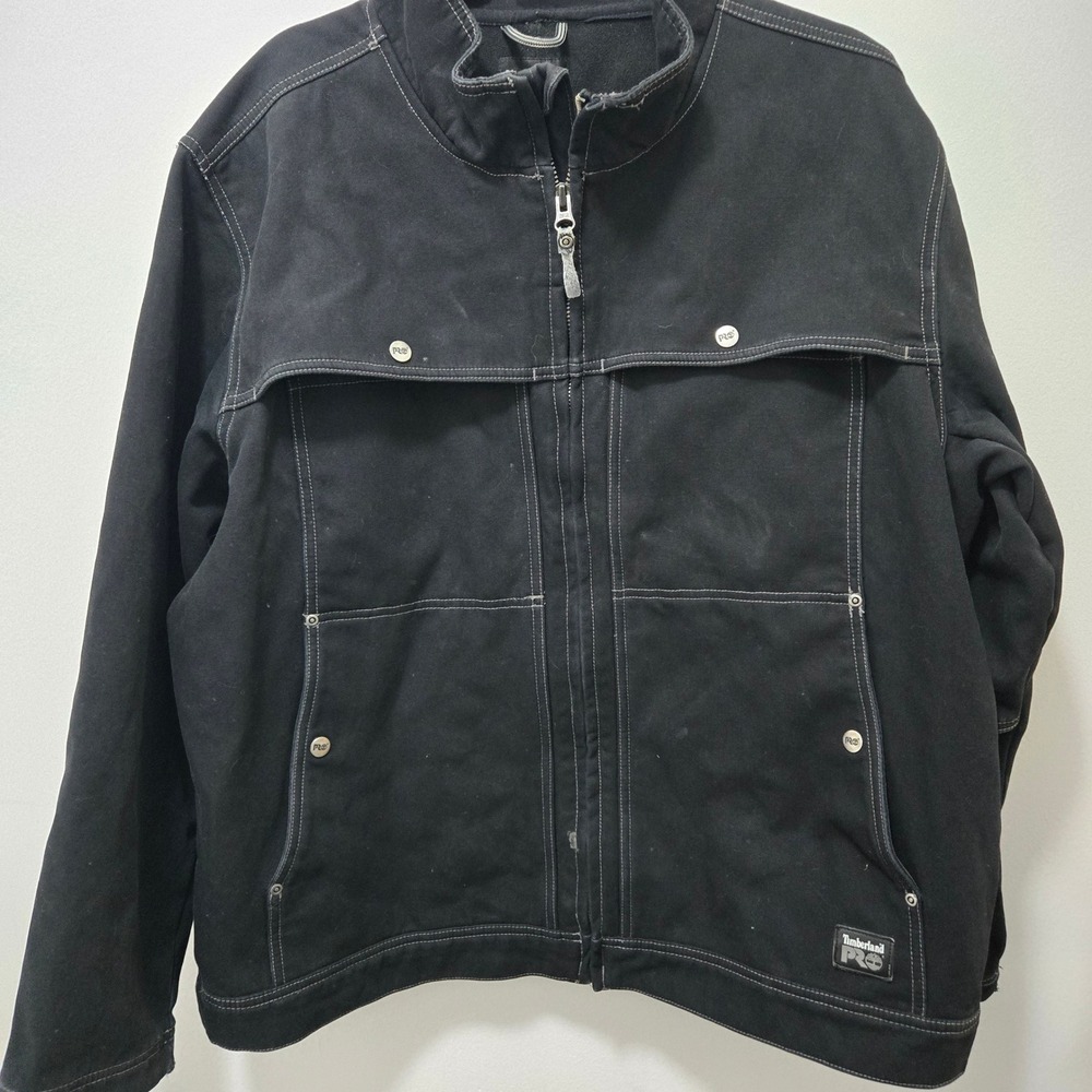 Timberland PRO Mens XL Black Canvas Fleece Lined Work Jacket Contrast Stitching